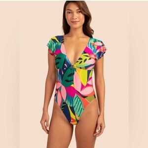 Trina Turk Standard Rainforest Flutter Sleeve One Piece Swimsuit